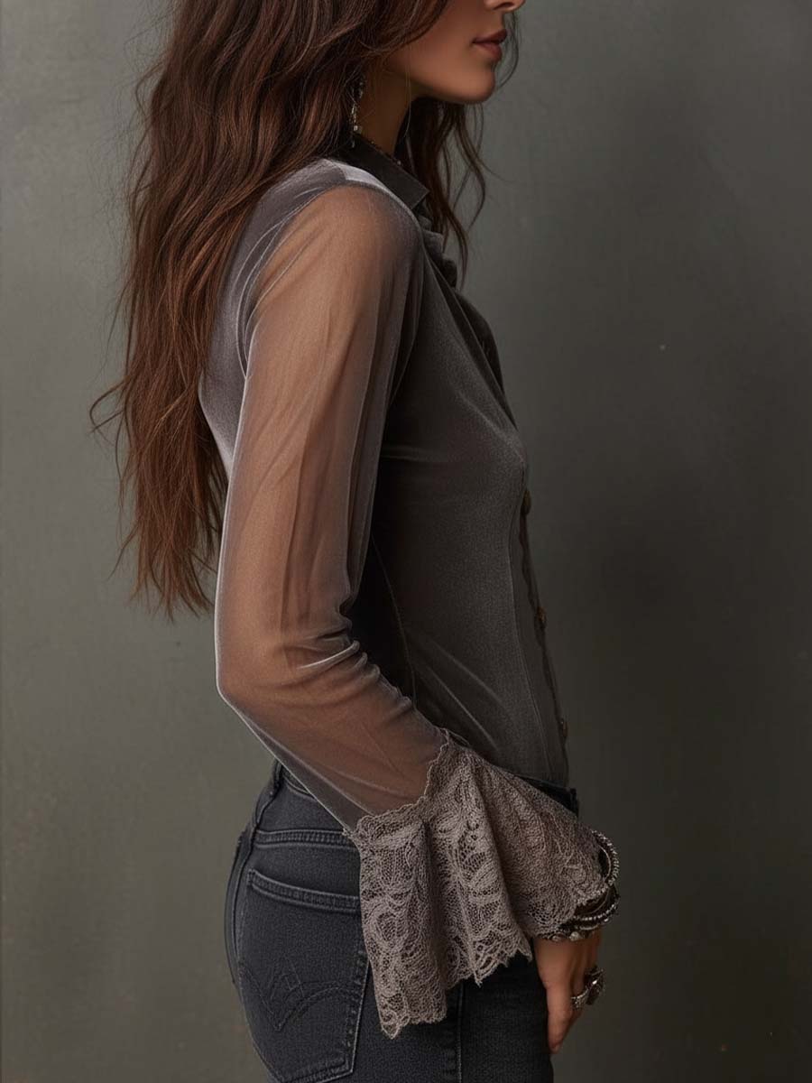 Willa London™ | Velvet Sheer Elegance Blouse