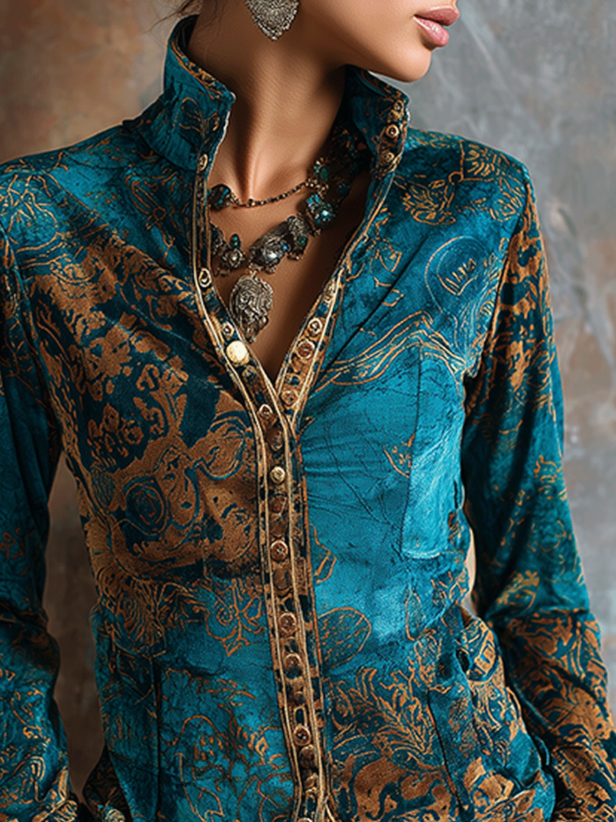 Willa London™ | Velvet Peacock Elegance Blouse