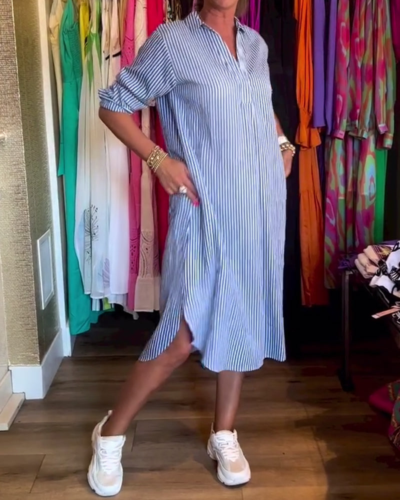 Willa London™ | Striped Elegance Shirt Dress