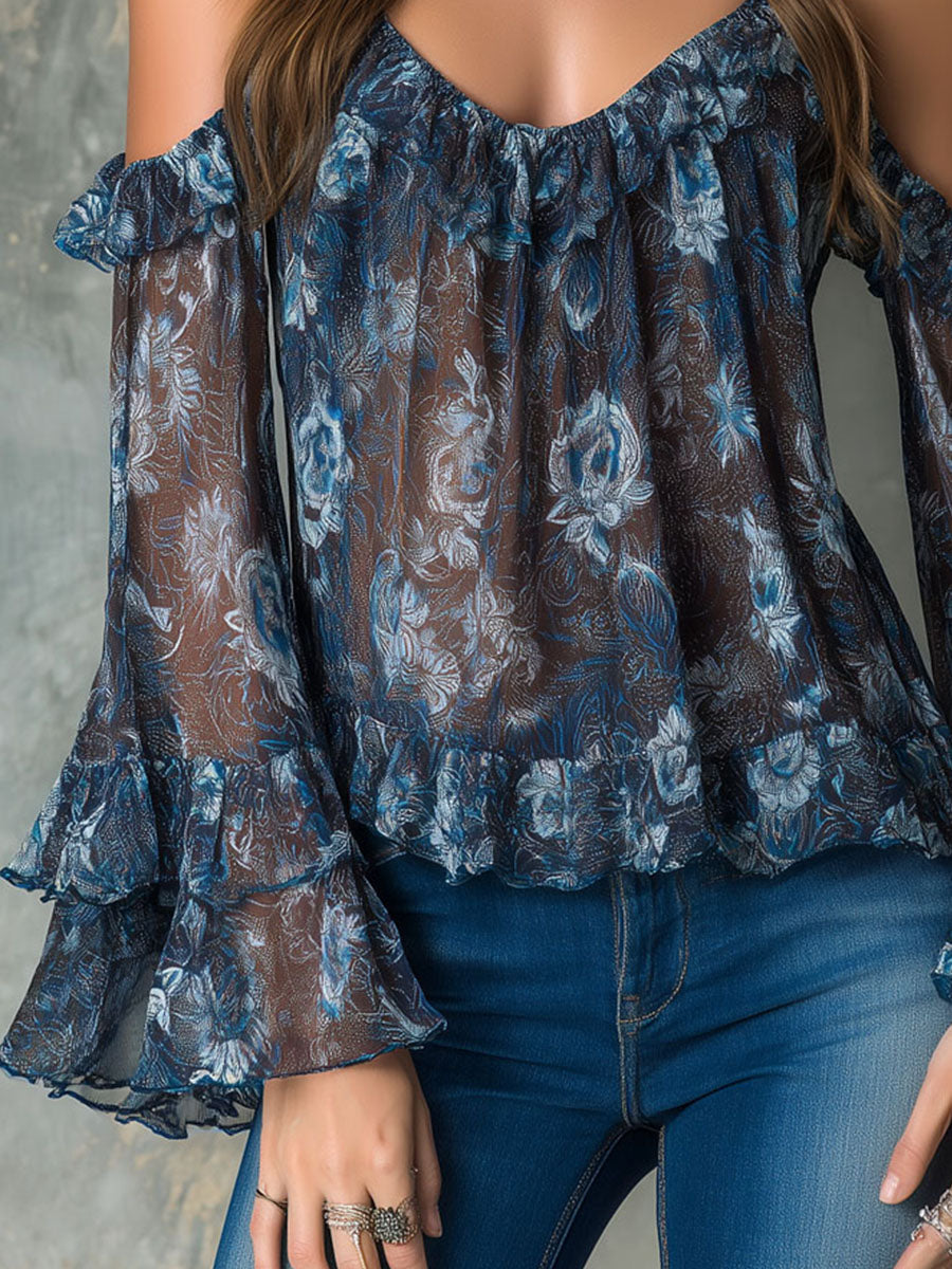 Willa London™ | Midnight Bloom Ruffled Blouse