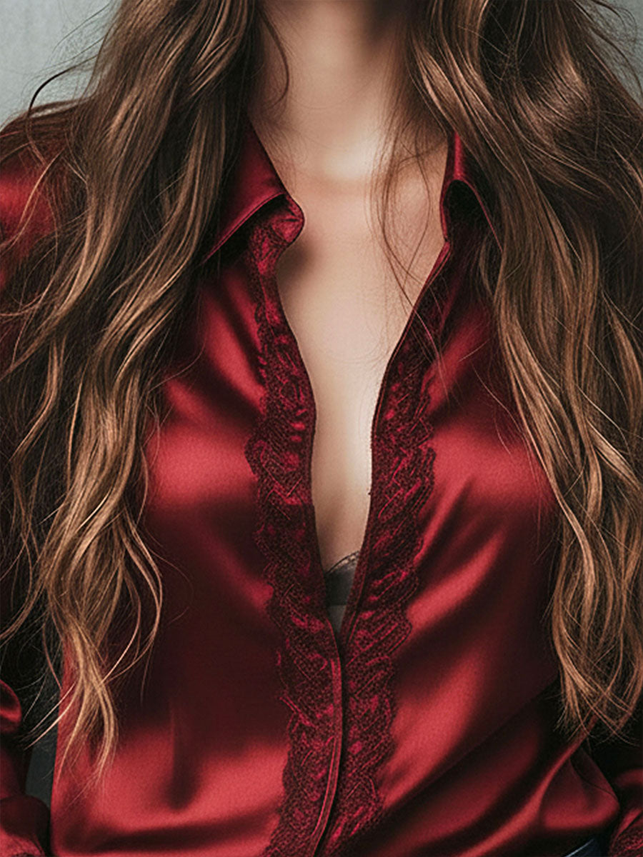 Willa London™ | Burgundy Lace Elegance Blouse