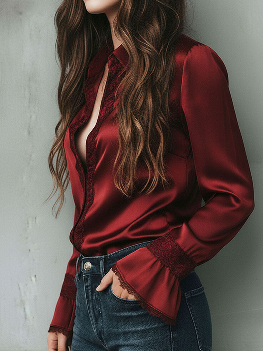 Willa London™ | Burgundy Lace Elegance Blouse