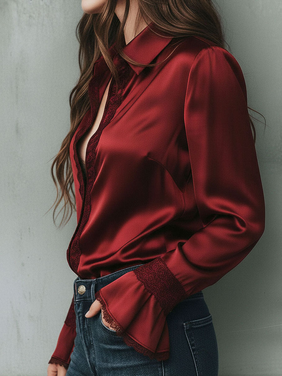 Willa London™ | Burgundy Lace Elegance Blouse