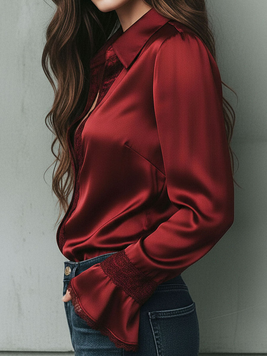 Willa London™ | Burgundy Lace Elegance Blouse