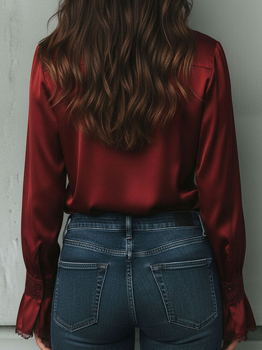 Willa London™ | Burgundy Lace Elegance Blouse
