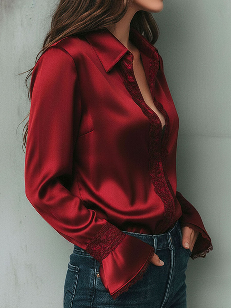 Willa London™ | Burgundy Lace Elegance Blouse