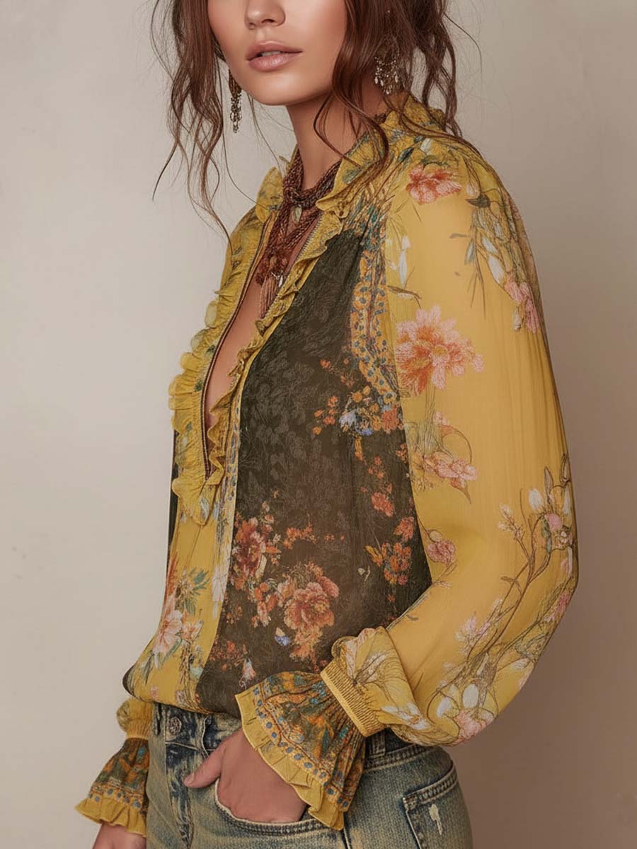 Willa London™ | Vintage Blossom Ruffle Blouse