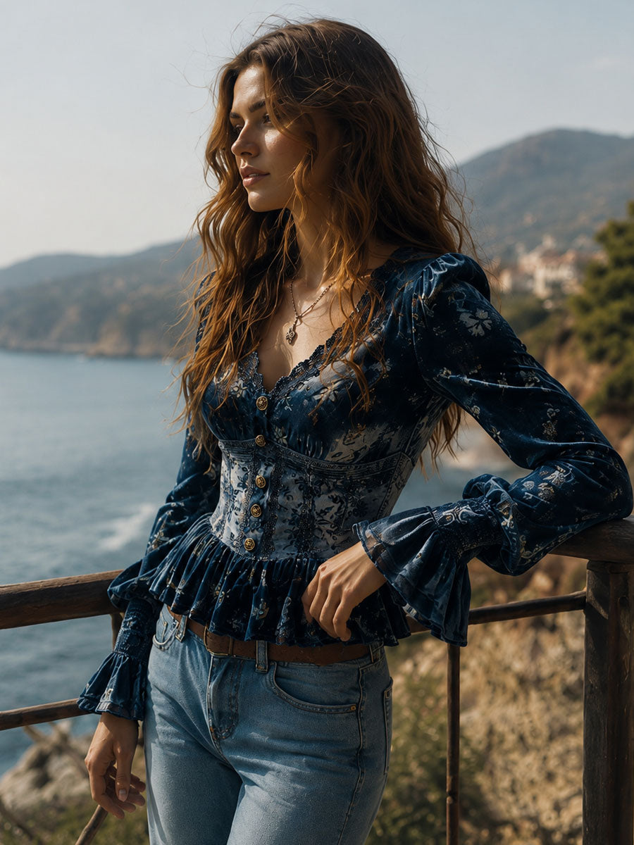 Willa London™ | Velvet Floral Corset Blouse