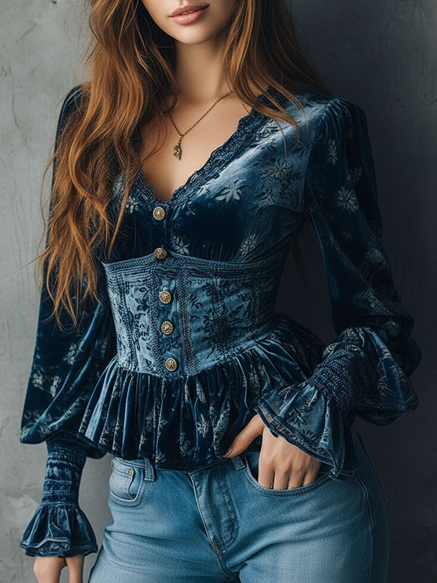 Willa London™ | Velvet Floral Corset Blouse