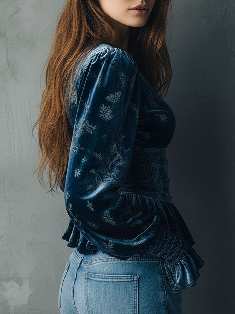 Willa London™ | Velvet Floral Corset Blouse