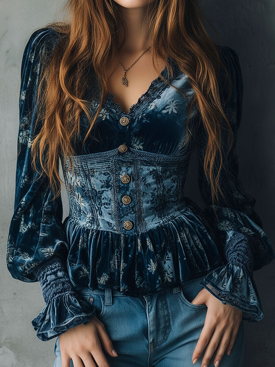 Willa London™ | Velvet Floral Corset Blouse