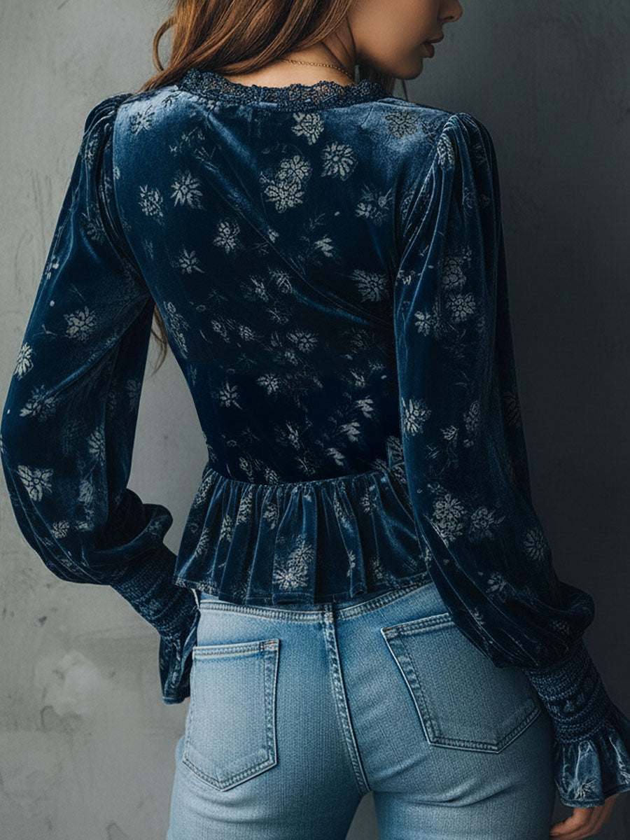 Willa London™ | Velvet Floral Corset Blouse