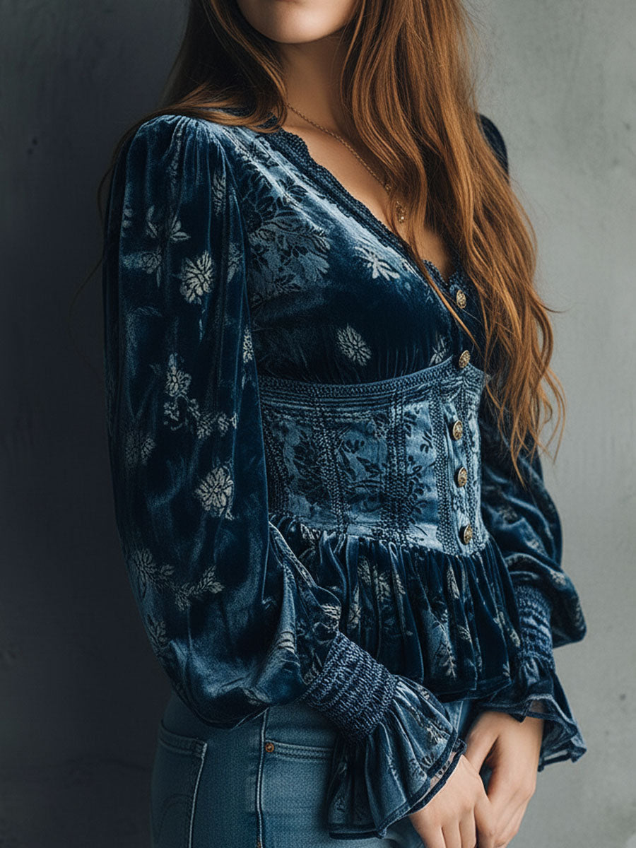 Willa London™ | Velvet Floral Corset Blouse