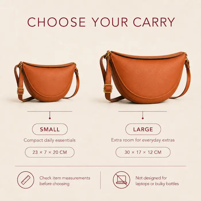 Choose your carry: Small 23 x 7 x 20 cm compared with Large 30 x 17 x 12 cm