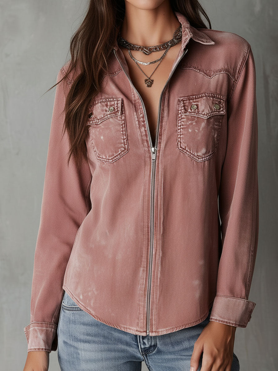 Willa London™ | Dusty Rose Denim Zip Shirt