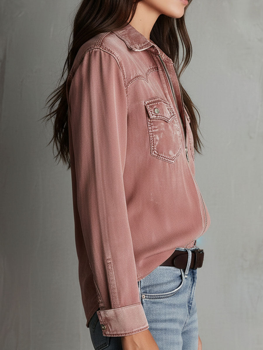 Willa London™ | Dusty Rose Denim Zip Shirt