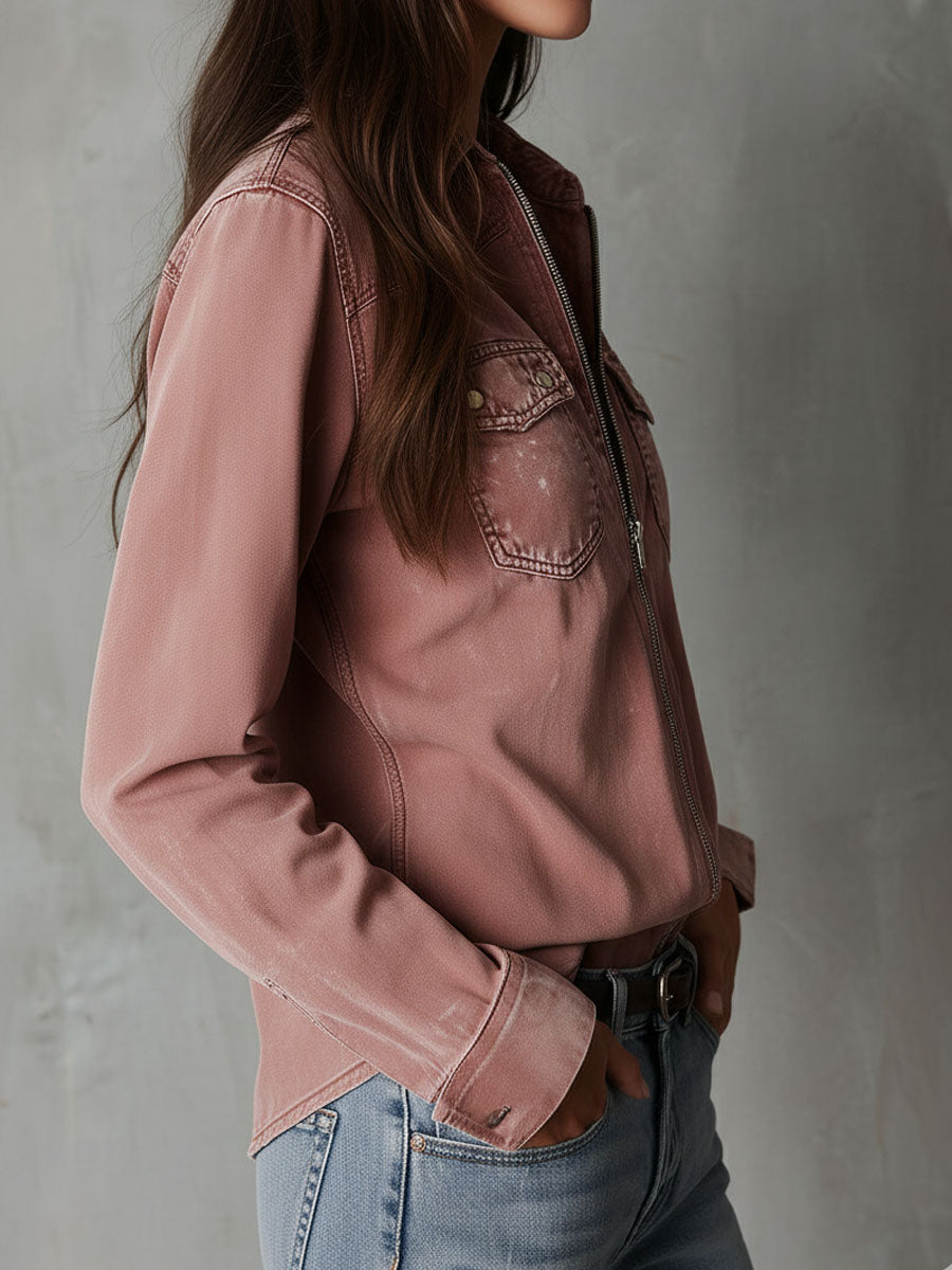 Willa London™ | Dusty Rose Denim Zip Shirt
