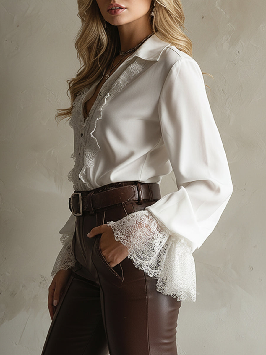 Willa London™ | Lace Elegance Bell Sleeve Blouse