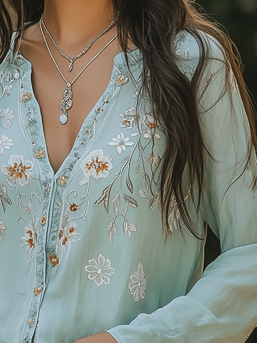 Willa London™ | Bohemian Grace Embroidered Shirt