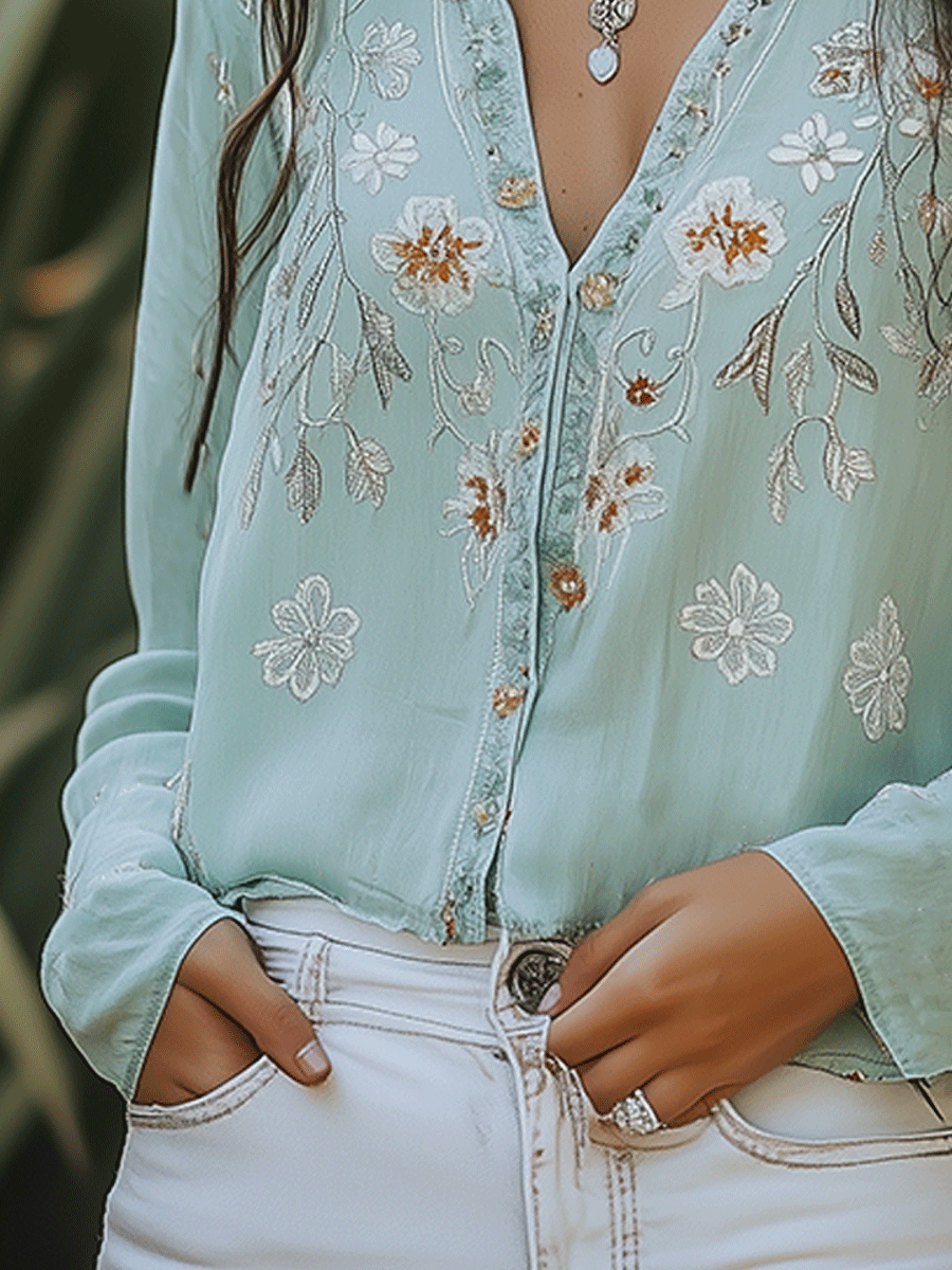 Willa London™ | Bohemian Grace Embroidered Shirt