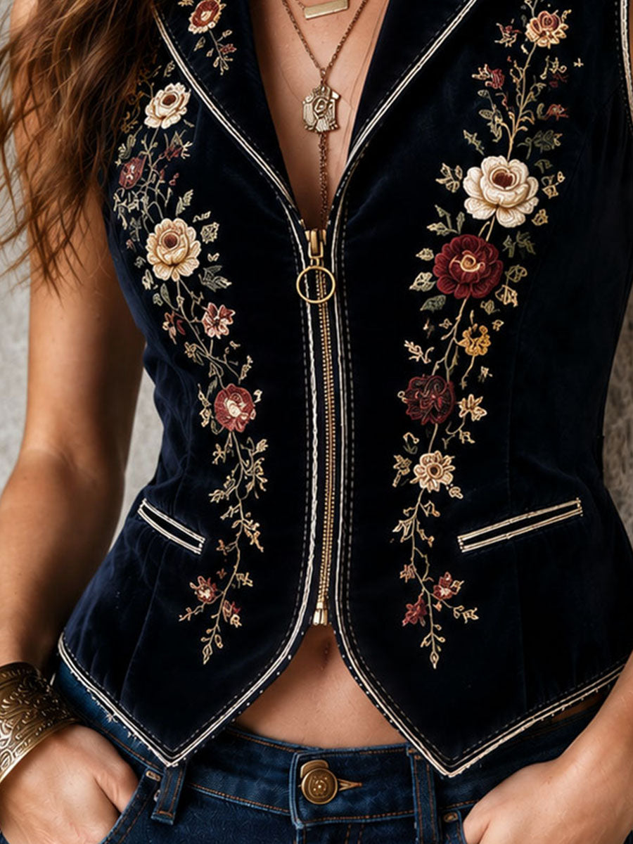 Willa London™ | Velvet Floral Boho Waistcoat
