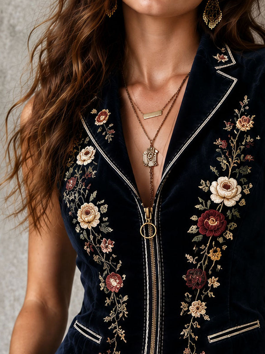 Willa London™ | Velvet Floral Boho Waistcoat
