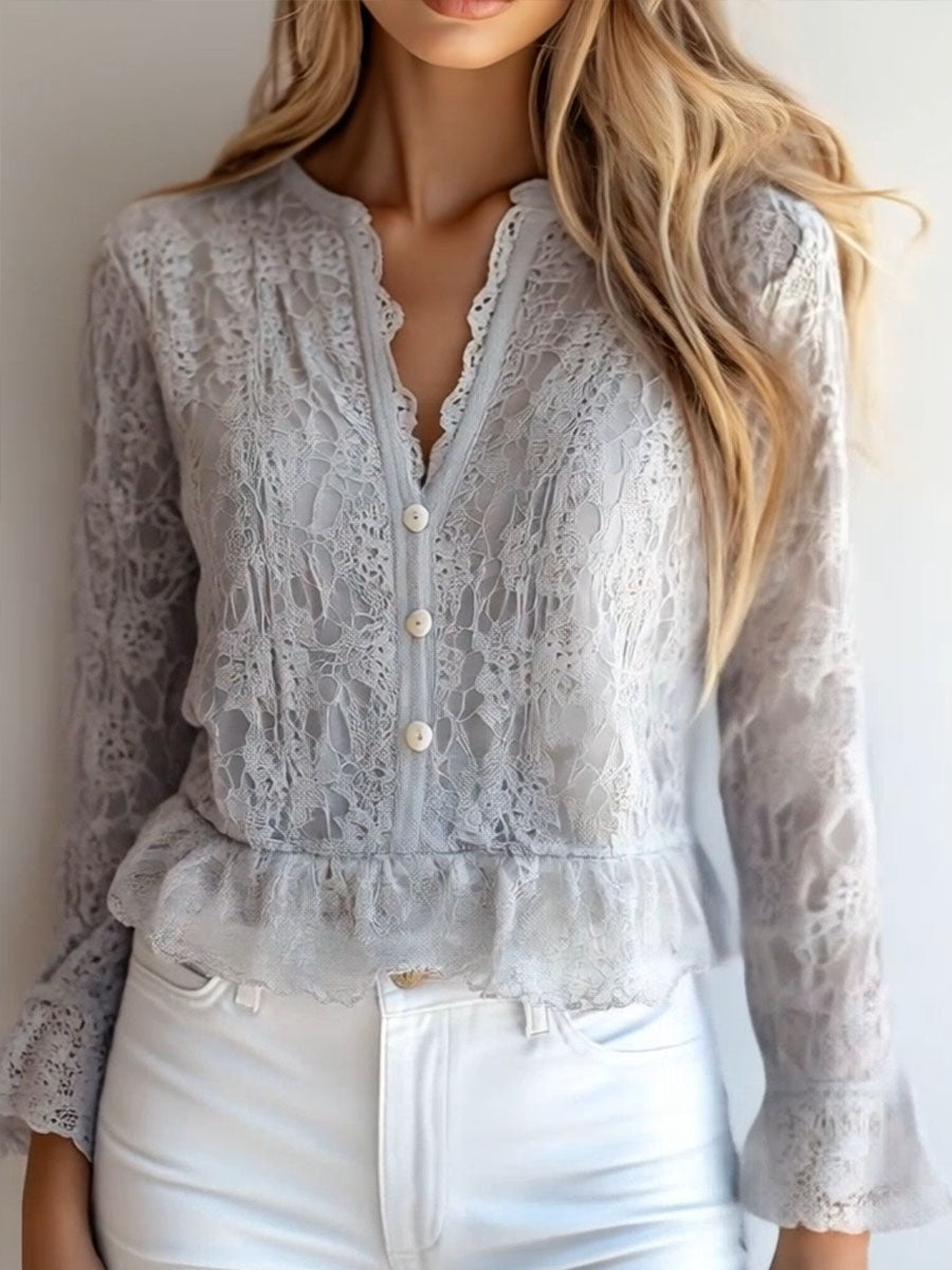 Willa London™ | Lace Elegance V-Neck Shirt
