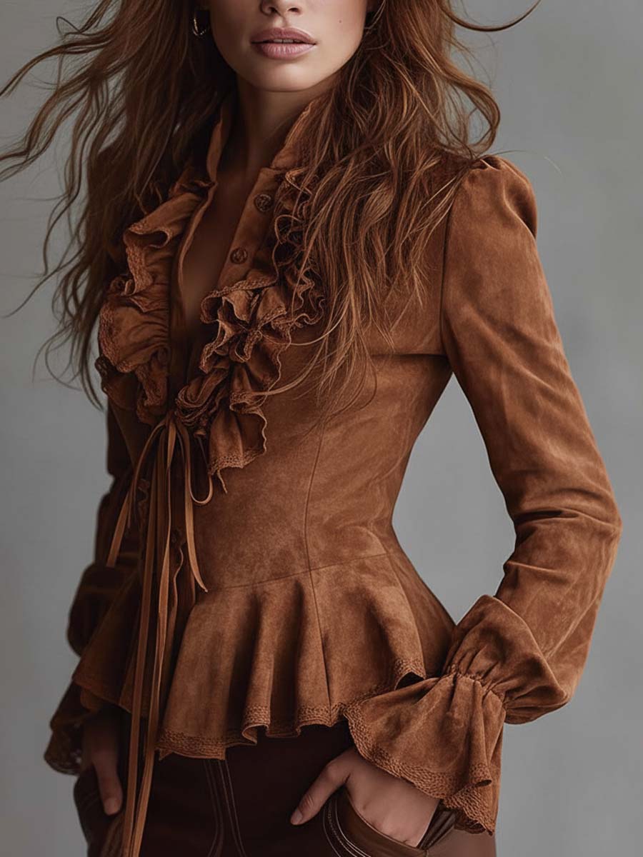 Willa London™ | Caramel Ruffle Lace Blouse