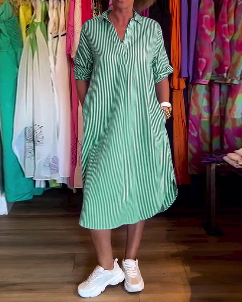 Willa London™ | Striped Elegance Shirt Dress