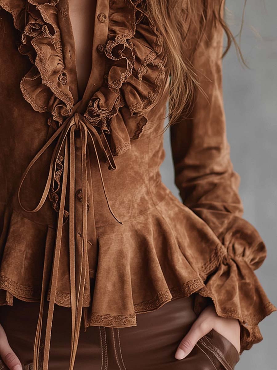 Willa London™ | Caramel Ruffle Lace Blouse