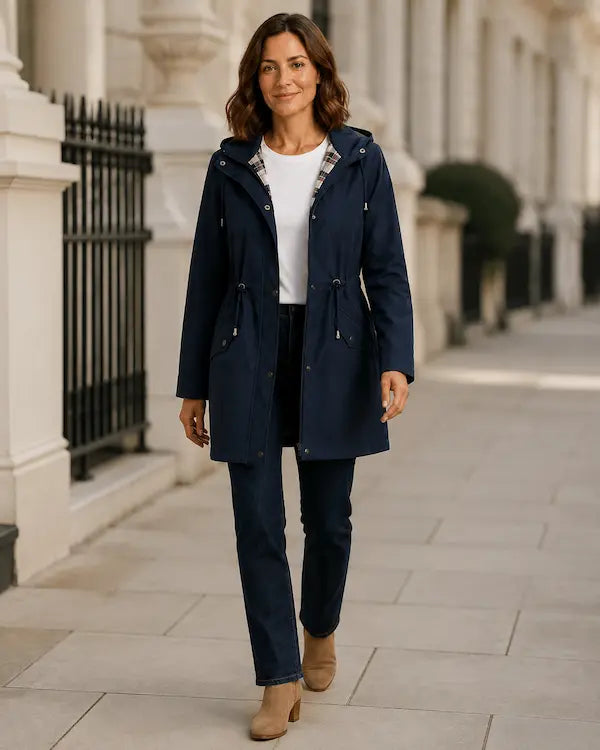 London Drawstring Parka Navy – city commute lifestyle