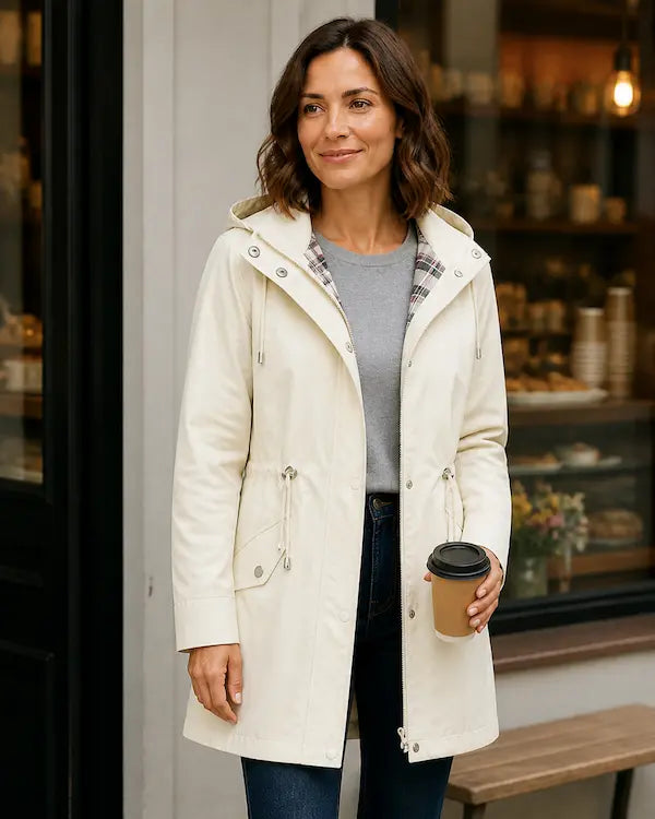 London Drawstring Parka Cream – weekend café lifestyle
