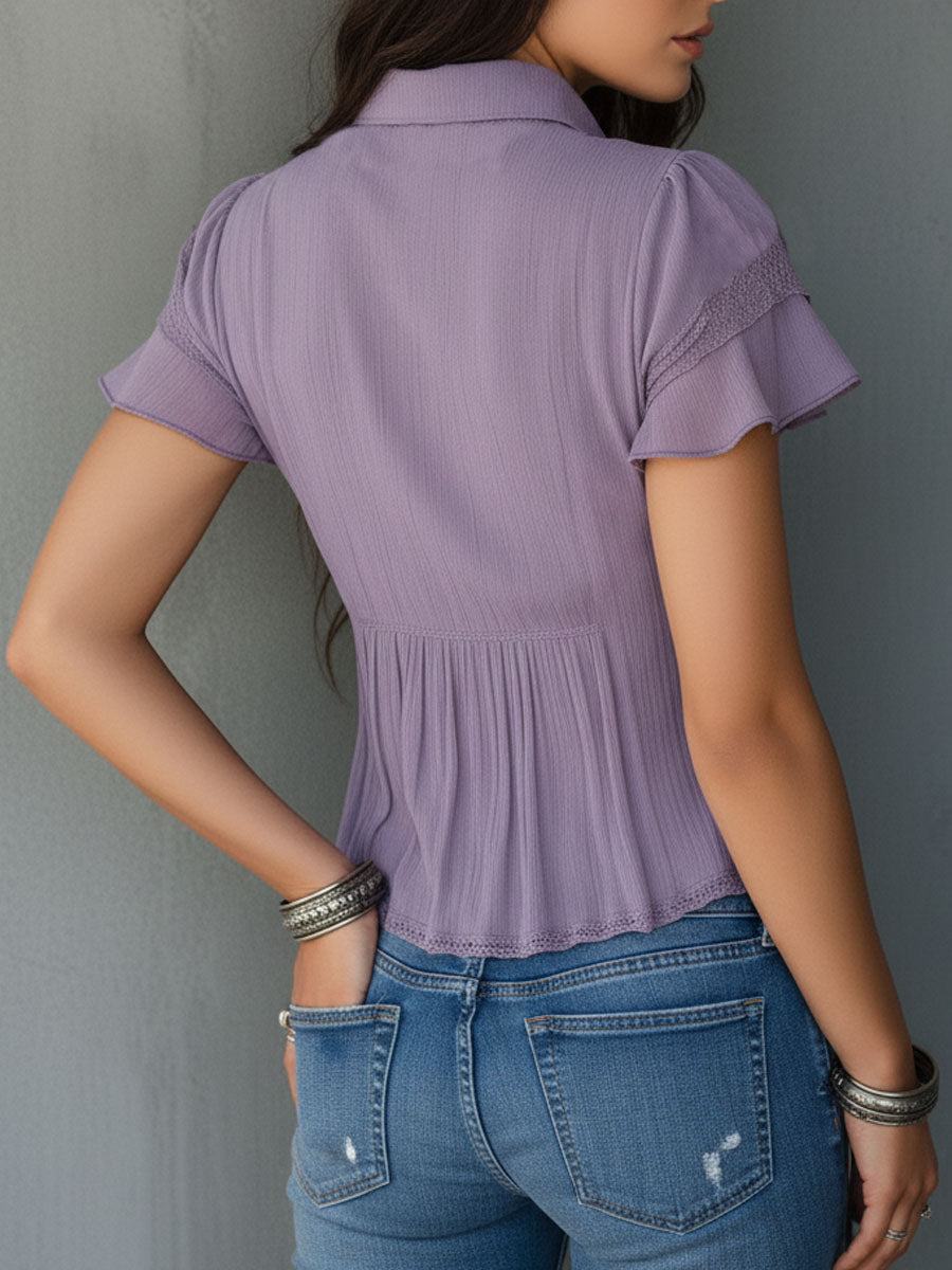 Willa London™ | Lavender Lace Ruffle Blouse