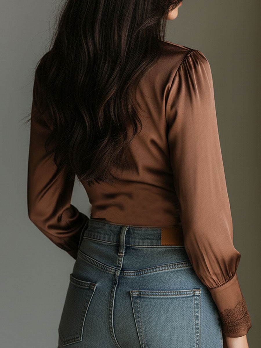Willa London™ | Luxe V-Neck Satin Wrap Blouse