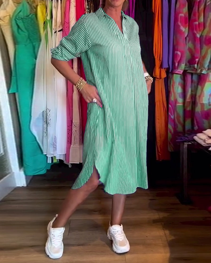 Willa London™ | Striped Elegance Shirt Dress