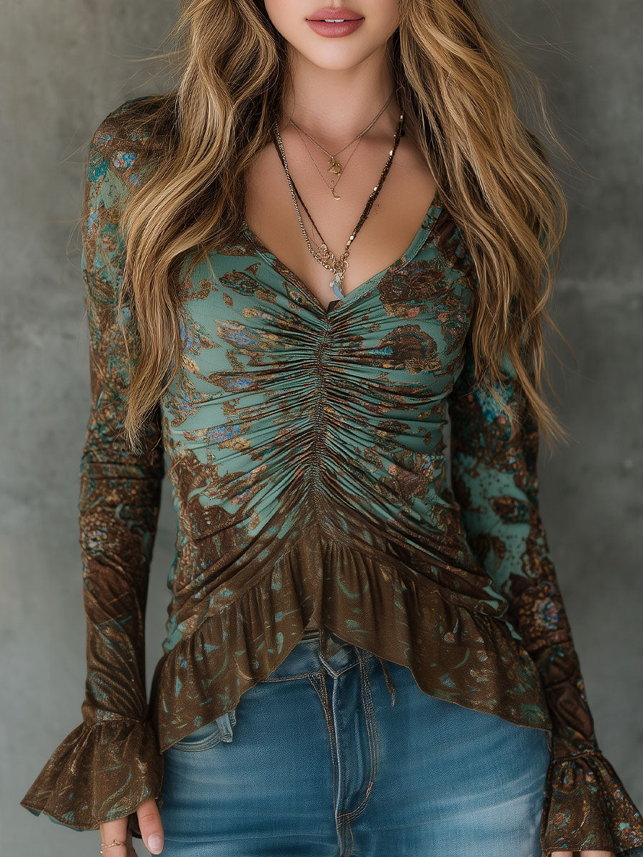Willa London™ | Sage Blossom Ruffle Blouse