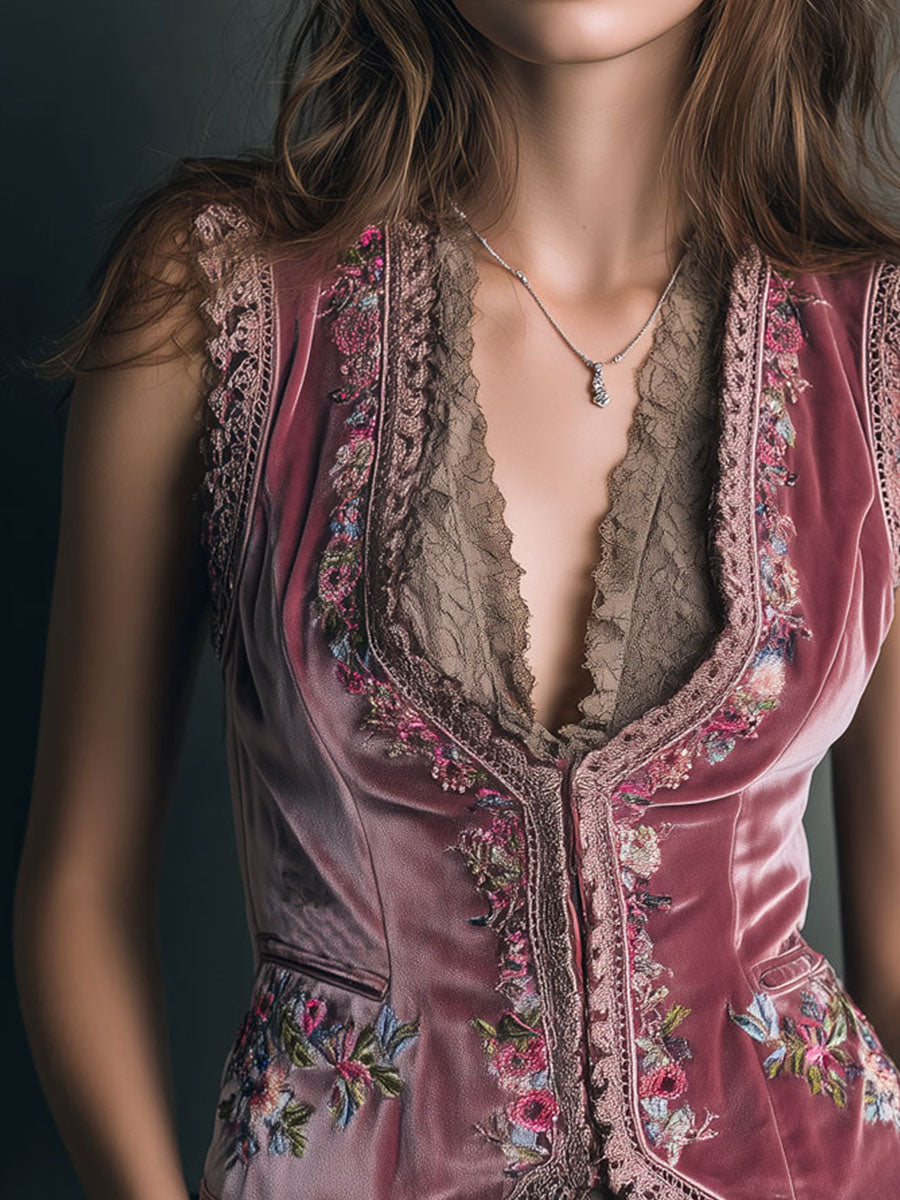 Willa London™ | Vintage Rose Velvet Lace Vest