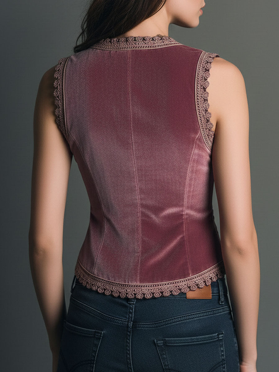 Willa London™ | Vintage Rose Velvet Lace Vest