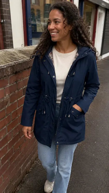 London Drawstring Parka – customer town walk