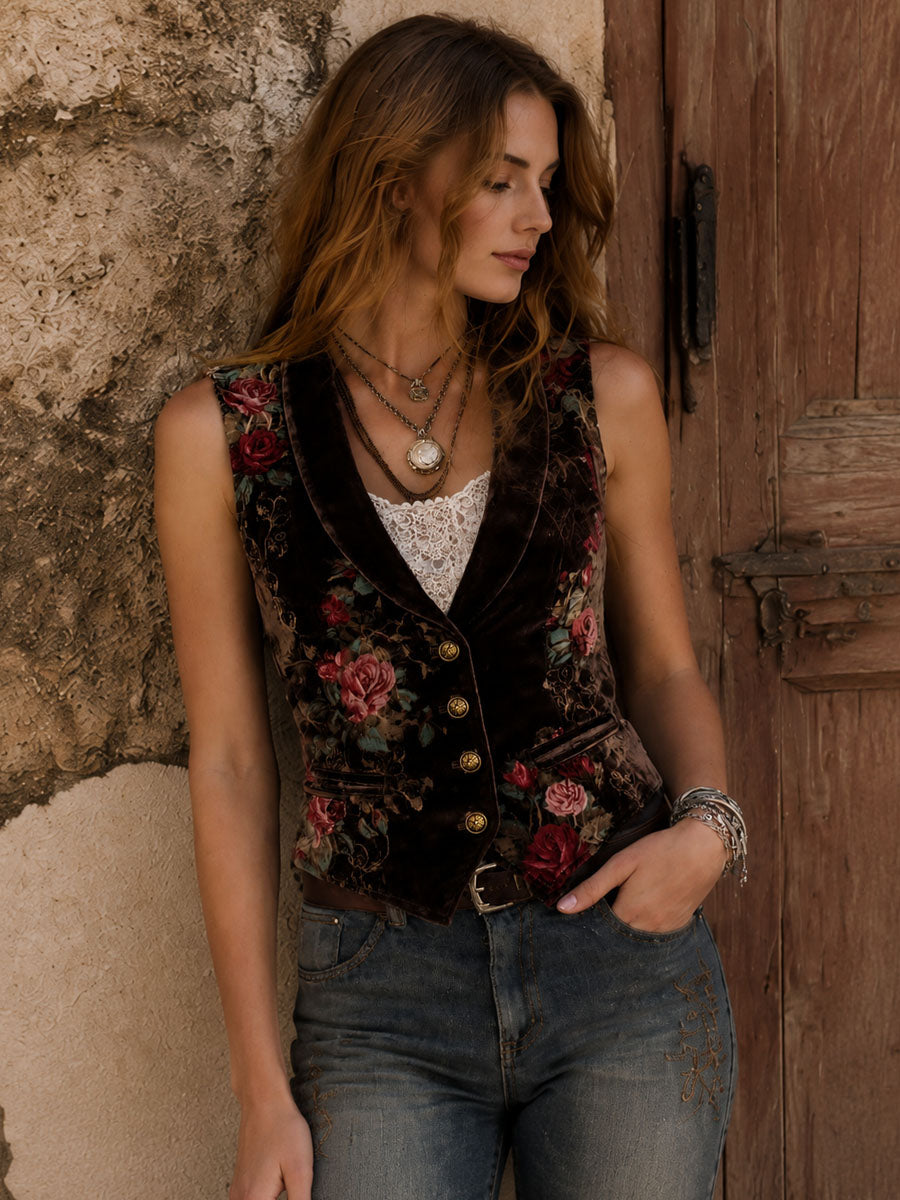Willa London™ | Vintage Velvet Floral Waistcoat
