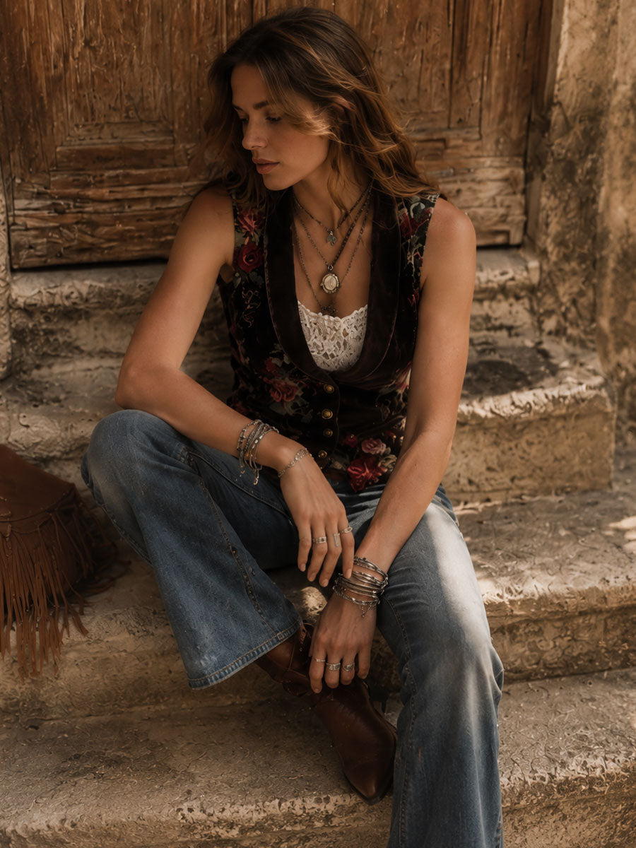 Willa London™ | Vintage Velvet Floral Waistcoat