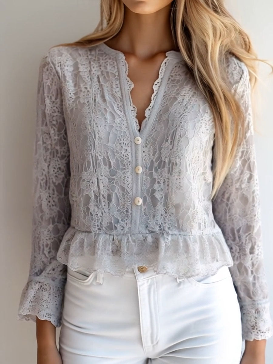Willa London™ | Lace Elegance V-Neck Shirt
