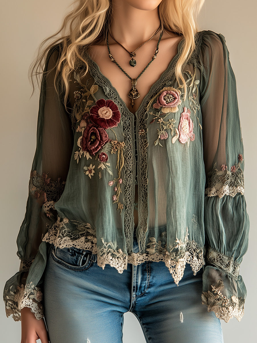 Willa London™ | Vintage Boho Embroidered Blouse