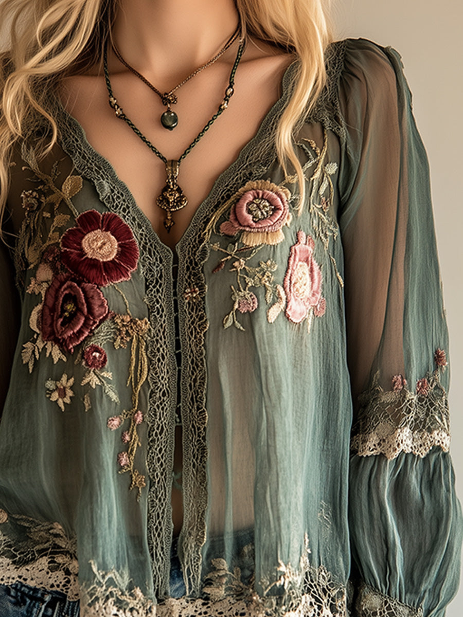 Willa London™ | Vintage Boho Embroidered Blouse