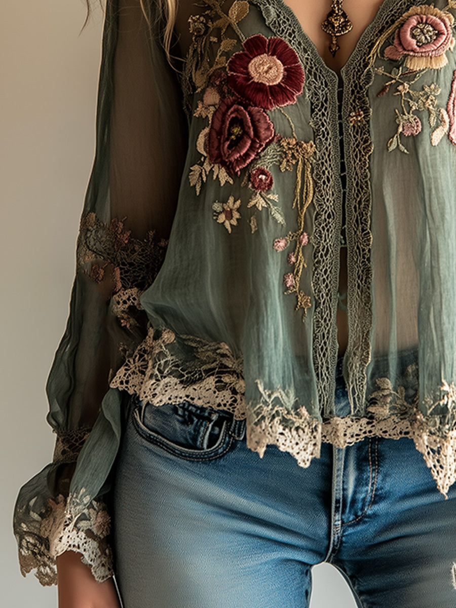 Willa London™ | Vintage Boho Embroidered Blouse