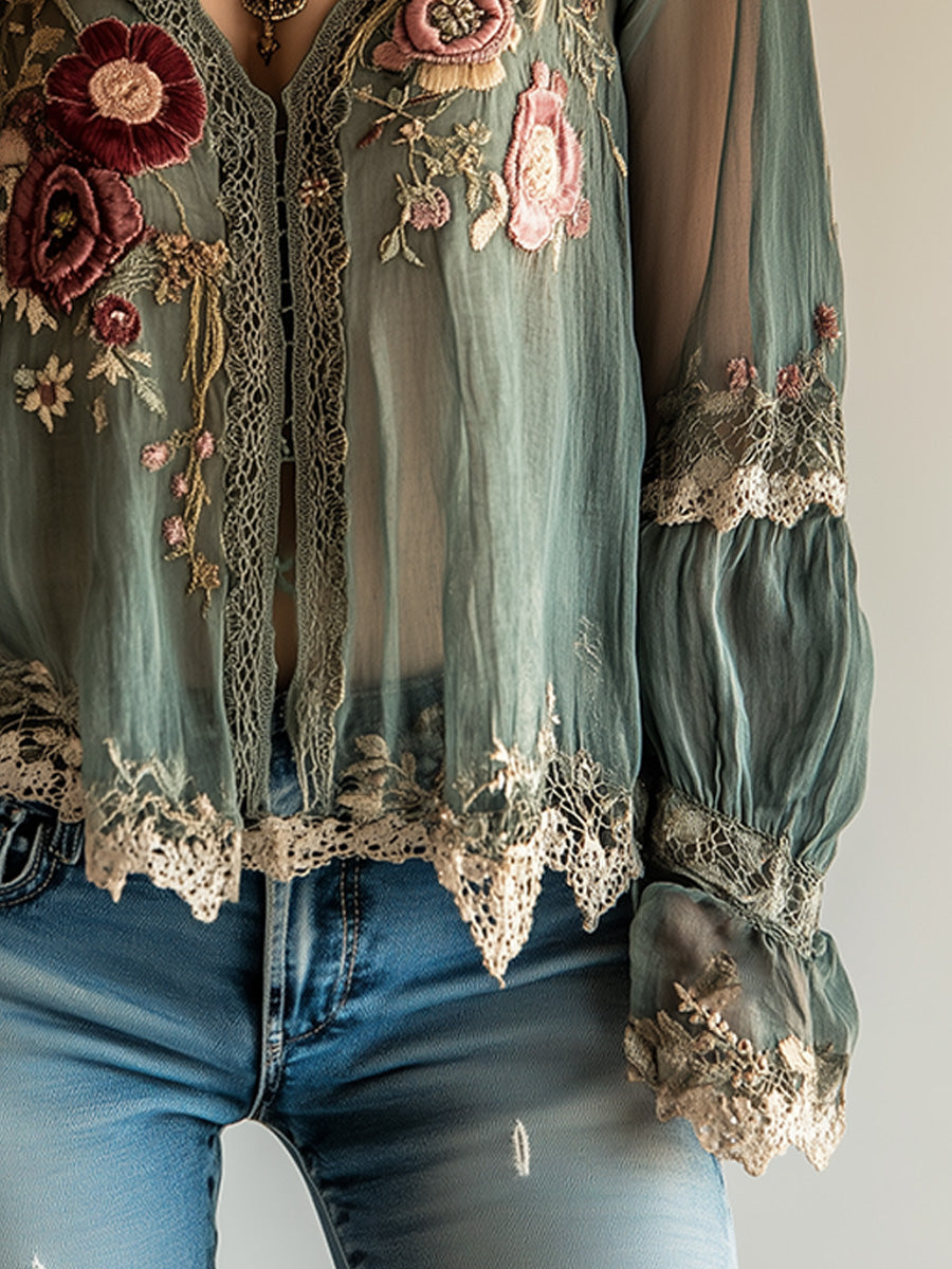 Willa London™ | Vintage Boho Embroidered Blouse
