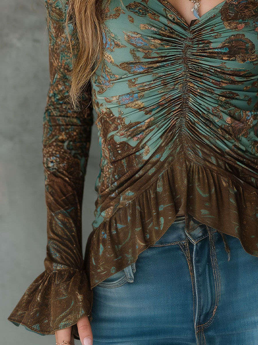Willa London™ | Sage Blossom Ruffle Blouse