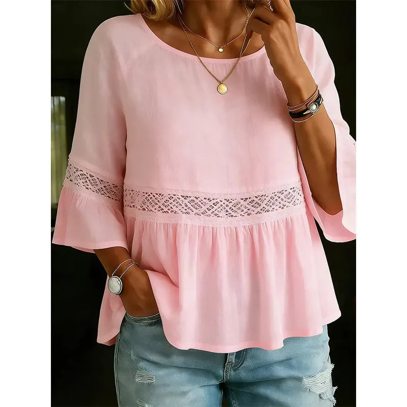 Willa London™ | Lace Trim Basque Blouse