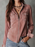Willa London™ | Dusty Rose Denim Zip Shirt