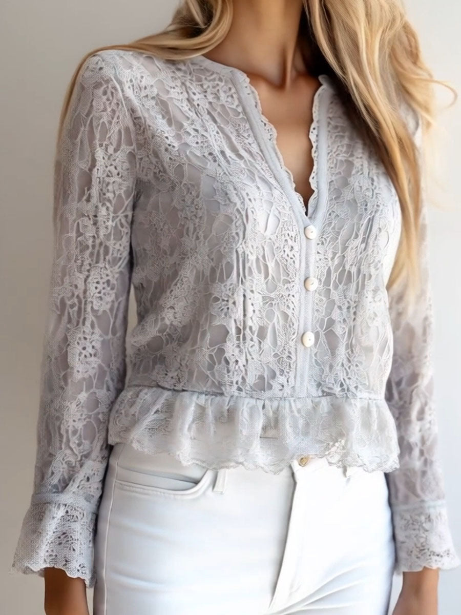 Willa London™ | Lace Elegance V-Neck Shirt